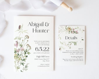 Wildflower Wedding Invitations | Garden Wedding Invitations | Boho Wedding Invitations | Botanical | Greenery Wedding Invitation