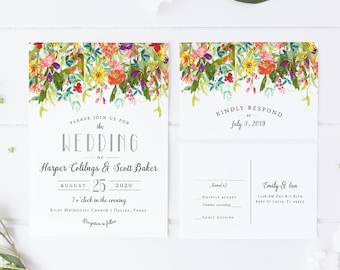 Wildflower Wedding Invitations | Rustic Wedding Invitation | Floral Wedding Invitations | Sunflower Invitation | Template | Watercolor