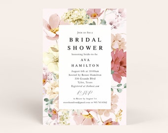 Bridal Shower Invitation | Floral Bridal Shower | Blush Bridal Invitation | Watercolor Floral Invitation | Pink