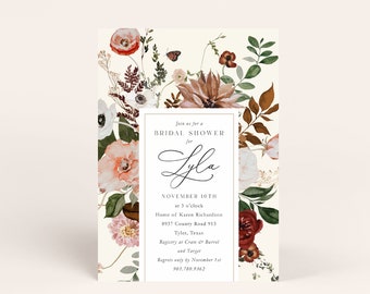 Fall Bridal Shower Invitation | Fall Floral | Marsala | Burgundy | Watercolor | Autumn Bridal Shower Invitation | Fall Invite