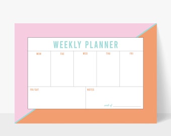 Custom Weekly Planner Notepad | Colorblock Planner | Weekly Planner | Neon | Tearaway Notepad | 11x17 | Desk Planner | Office Supplies