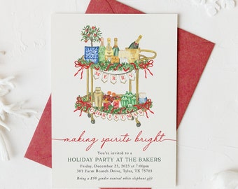 Christmas Party Invitation | Holiday Party Invitation | Making Spirits Bright | Boozy Christmas | Bar Cart | Adult Christmas Party