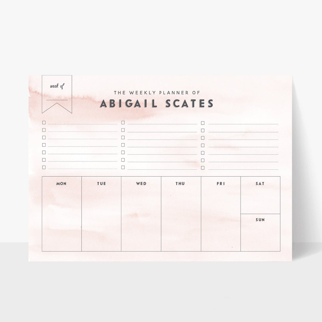 Custom Weekly Planner Notepad Watercolor Planner Weekly Planner ...