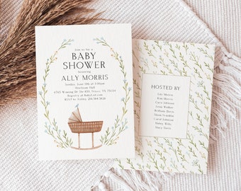 Boho Baby Shower Invitation | Simple | Minimalist Invite | Bohemian Baby | Greenery | Double Sided | Digital | Gender Neutral