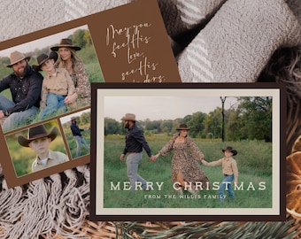 Multi Photo Christmas Card, Holiday Card, Double Sided, Simple, Minimal, Western, Template, Printable