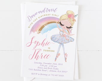 Rainbow Ballerina Birthday Invitation | Printable Dance Party
