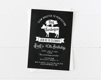 Barbeque Birthday invitation | Chalkboard BBQ Invitation | Cow Birthday Invitation | Grill | Backyard BBQ | Summer Birthday Invitation