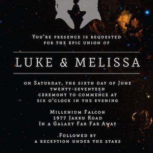 Star Wars Wedding Invitation Wedding Invitation Template Galaxy Wedding Invite Printable Luke Skywalker Princess Leia Jedi image 2