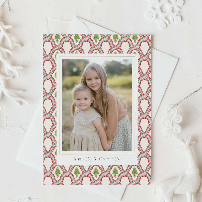 Photo Christmas Card, Watercolor Holiday Card, Double-Sided, Multi Photo, Template image 3