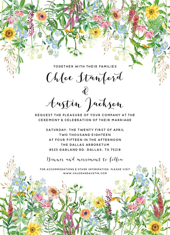 Wildflower Wedding Invitations Wildflower Invitations Etsy