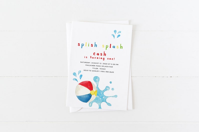 Pool Party Invitation Splish Splash Invitation Beach Ball Summer Birthday Invitation First Birthday Invitation Gender Neutral image 1