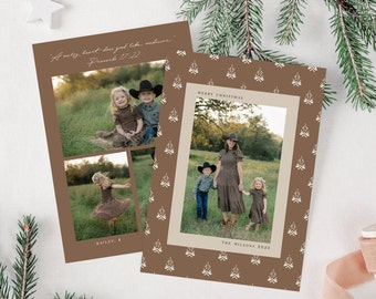 Multi Photo Christmas Card, Holiday Card, Double Sided, Simple, Minimal, Template, Printable, Christmas Tree, Brown