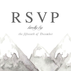 Mountain Wedding Invitations Winter Wedding Invitations Gray and White Wedding Invitations Watercolor Mountains Wedding Template image 3