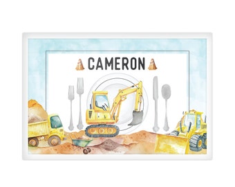 11x17 Construction Laminated Placemat | NonToxic | Personalized | Custom  | Dump Truck | Excavator