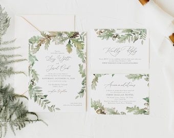 Woodland Wedding Invitations | Greenery Invitations | Oak | Forest Wedding Invitation | Acorns | Woodsy Wedding | Watercolor