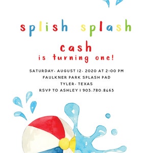 Pool Party Invitation Splish Splash Invitation Beach Ball Summer Birthday Invitation First Birthday Invitation Gender Neutral image 2