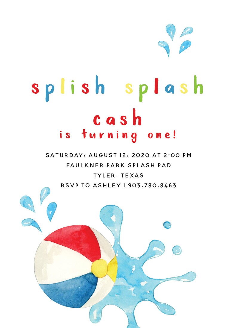 Pool Party Invitation Splish Splash Invitation Beach Ball Summer Birthday Invitation First Birthday Invitation Gender Neutral image 2