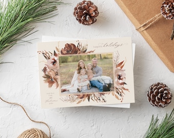 Boho Floral Photo Christmas Card | Rust Bohemian Christmas Card | Photo Holiday Card | Double Sided Card | Multi Photo Holiday Card