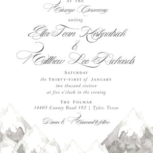 Mountain Wedding Invitations Winter Wedding Invitations Gray and White Wedding Invitations Watercolor Mountains Wedding Template image 2