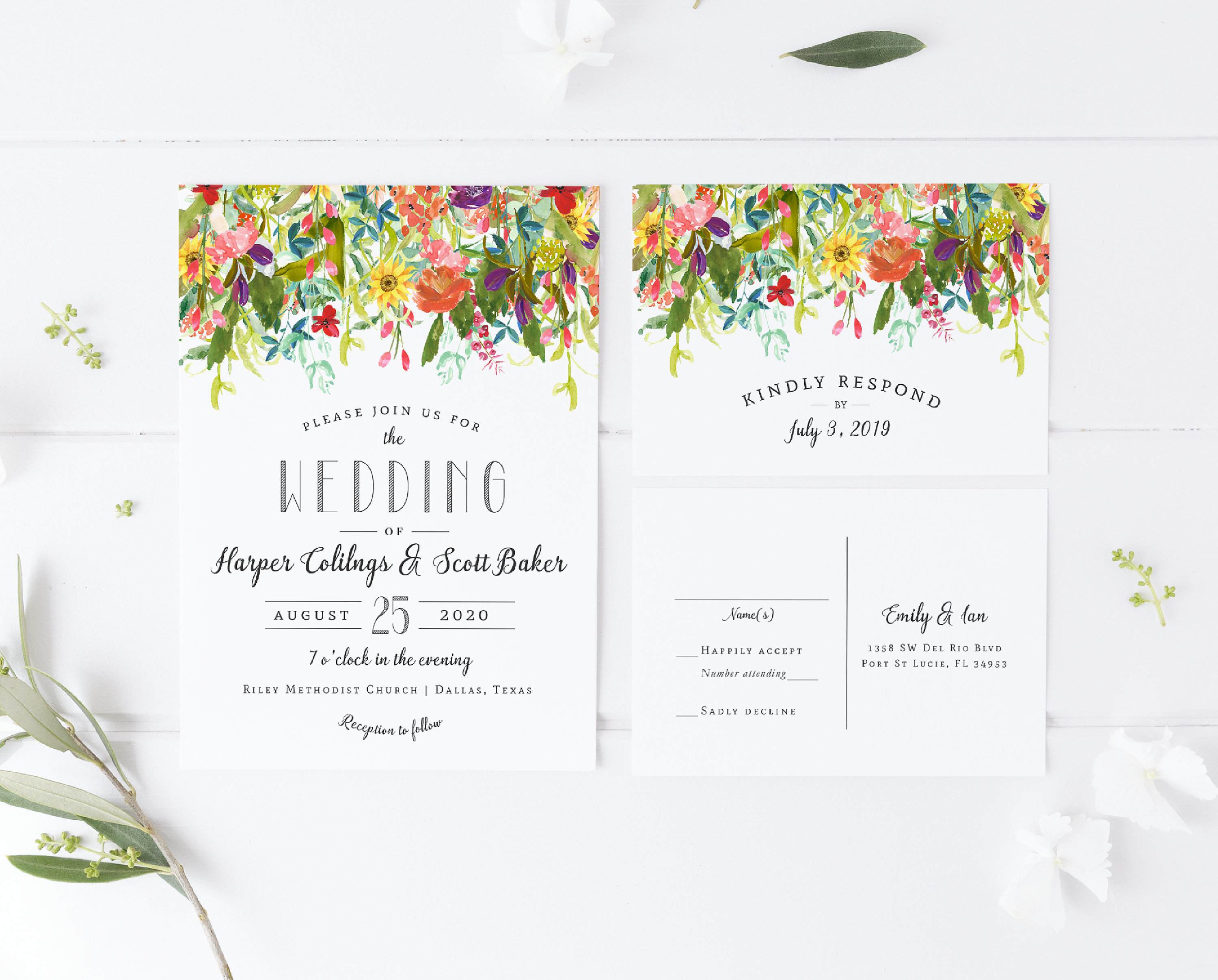 Spring Wildflowers Wedding Invitations by Mere Paper