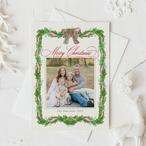 Photo Christmas Card, Watercolor Holiday Card, Double-Sided, Multi Photo, Template image 2