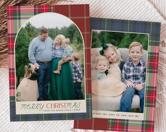 Multi Photo Holiday Card, Tartan Plaid Christmas Card, Double Sided, Template, Printable