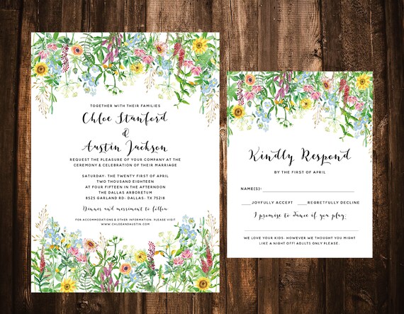 Wildflower Wedding Invitations Wildflower Invitations | Etsy