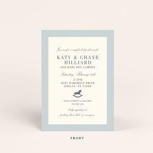 Classic Baby Shower Invitation, Baby Blue Plaid, Rocking Horse, Timeless, Baby Sprinkle imagem 4