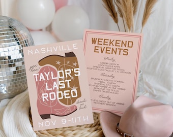 Nashville Bachelorette Invitation, Last Rodeo, Pink Boots (Printable File Available)