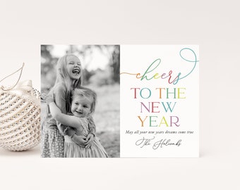 New Years Photo Card | Colorful | Bright | Cheers | Happy New Years | New Year Card | Printable