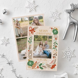 Multi Photo Holiday Card, Christmas Card Template, Ornaments image 1
