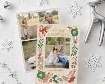 Multi Photo Holiday Card, Christmas Card Template, Ornaments
