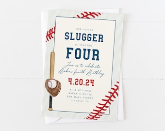 Baseball Invitation | Baseball Birthday Invitation | Slugger | Pinstripes | Vintage Baseball Invitation | Boy Baseball