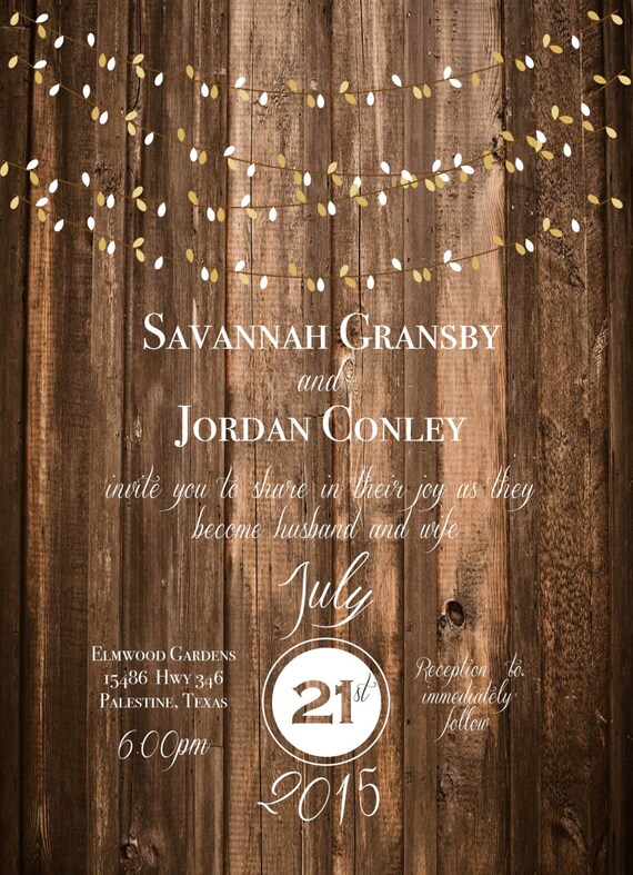 Rustic Wedding Invitations Wood Wedding Invitations Lights Etsy