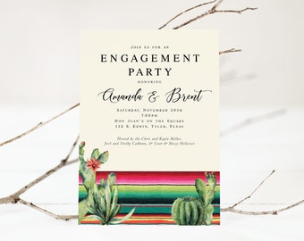 Fiesta Engagement Invitation | Serape Wedding Invitation | Cactus | Succulent | Watercolor | Couples Shower Invitation | Mexico | South