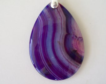 Purple Agate Stone Pendant 2" long