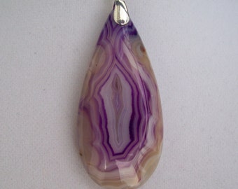 Purple Agate Stone Pendant 2" long