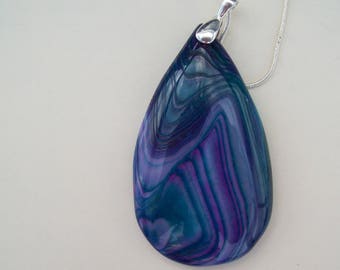 Purple and Green Agate Stone Pendant 2" long