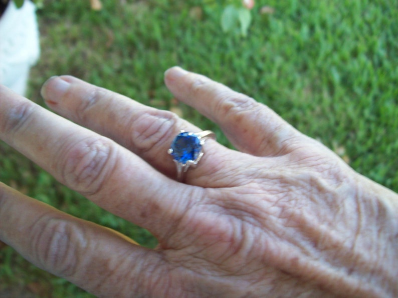 Lab Blue Tanzanite Ring in Sterling Silver 9mm round size 7