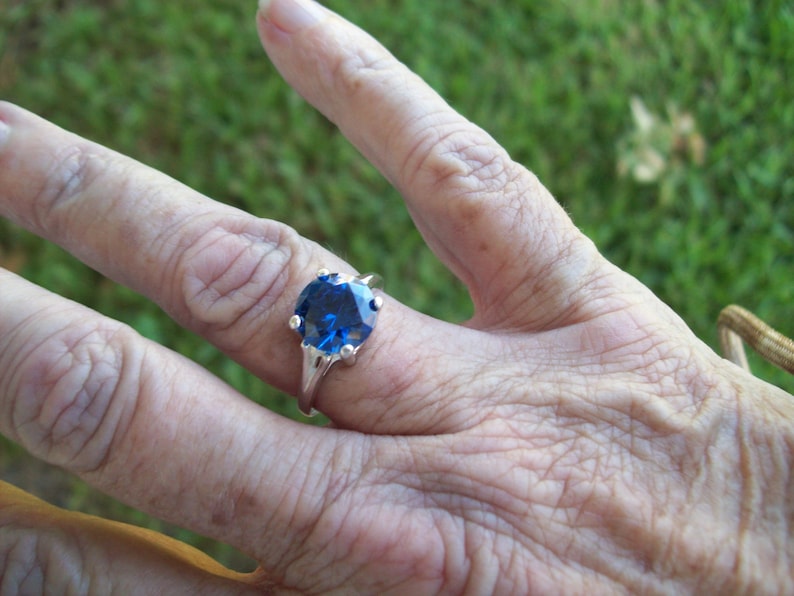 Lab Blue Tanzanite Ring in Sterling Silver 9mm round size 7