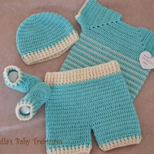 Newborn baby boy outfit with matching beanie and booties
