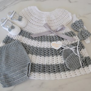 0-3 Months Baby Girl Dress with booties, headband, diaper cover and baby gloves