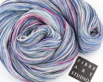 Sparkle Yarn | 100 g 438 yds | Fingering | Variegated Yarn in Blue Pink Green with Silver Glitter | SW Merino, Nylon, Stellina | Water Lily