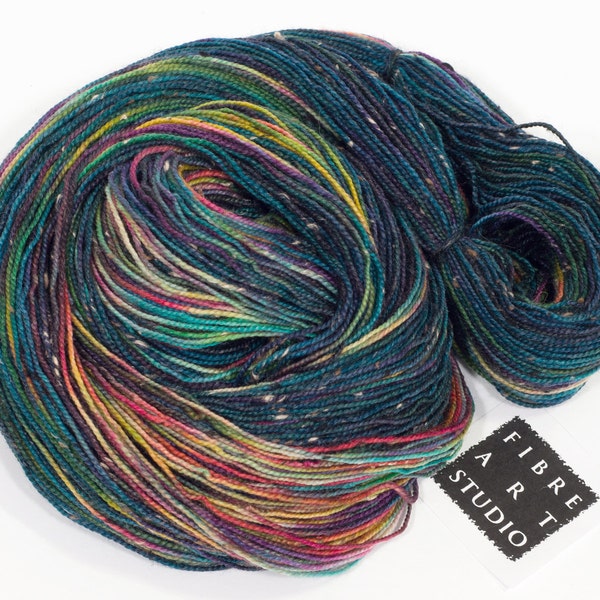 Donegal>> Fingering 100g 438 yd | Variegated Tweed Yarn Navy + Rainbow Colors | Superwash Merino Wool  Nylon | Galaxy And the Winner Is...