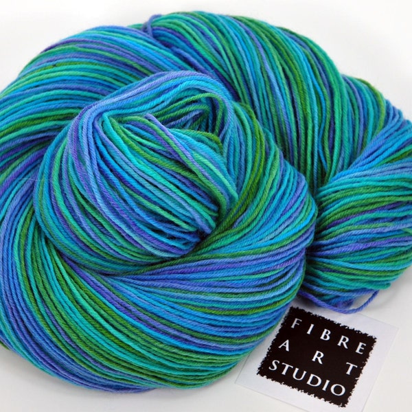 Hand dyed sock yarn - hand dyed yarn in bright turquoise, green, purple, variegated yarn, fingering, superwash wool, nylon, knitting crochet