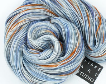 Sparkle Yarn | 100 g 438 yds | Fingering | Variegated Yarn in Blue Gray Orange with Silver Glitter | SW Merino, Nylon, Stellina | Blue Bird