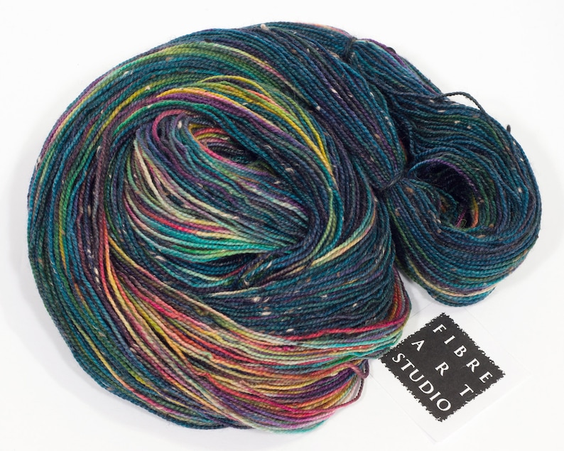 Donegal Fingering 100g 438 yd Variegated Tweed Yarn Navy Rainbow Colors Superwash Merino Wool Nylon Galaxy And the Winner Is... image 1