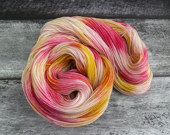 Sparkle Yarn | 100 g 438 yds | Fingering | Variegated Yarn in Pink and Yellow with Silver Glitter | SW Merino Nylon Stellina | Full Bloom