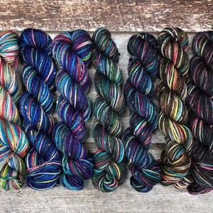 Galaxy Collection Mini Skein Set | Fingering Total 140g 612yds | Donegal Yarn in Rainbow Colors + Blue Purple Black Green | SW Merino Nylon