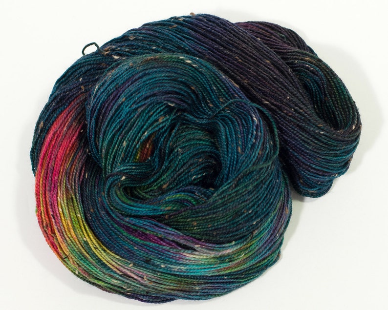 Donegal Fingering 100g 438 yd Variegated Tweed Yarn Navy Rainbow Colors Superwash Merino Wool Nylon Galaxy And the Winner Is... image 2